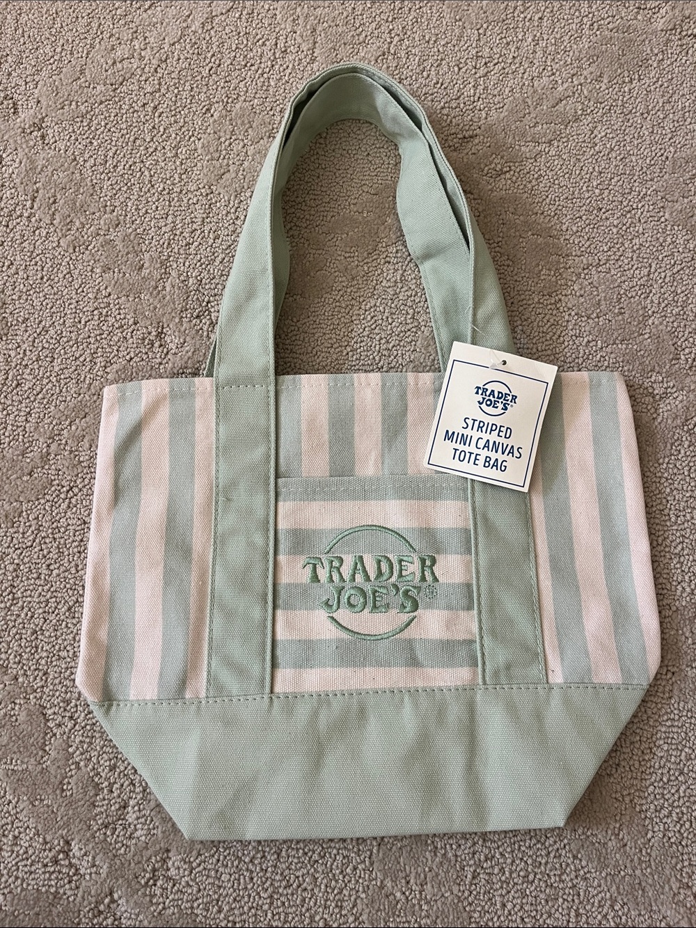 Trader Joe's Mint Green Striped Canvas Tote
